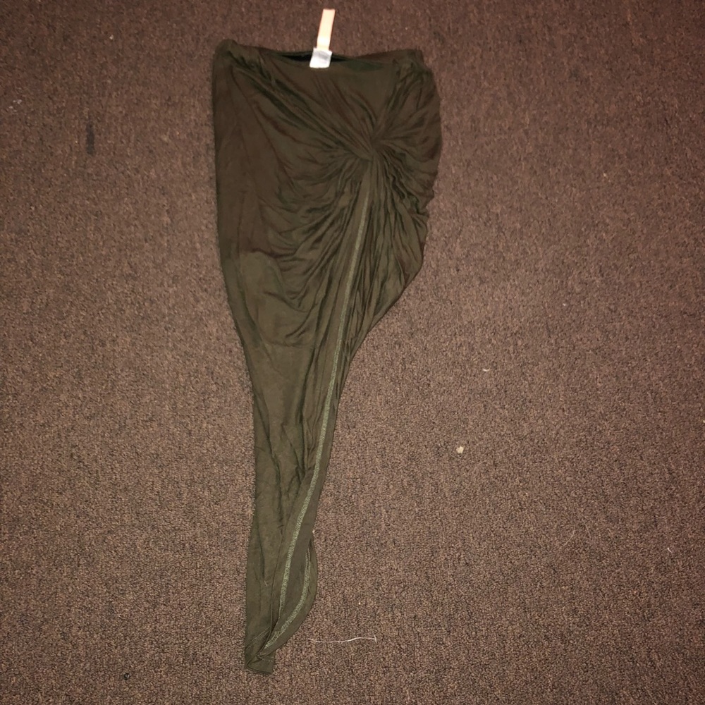 Olive green thigh high slit skirt